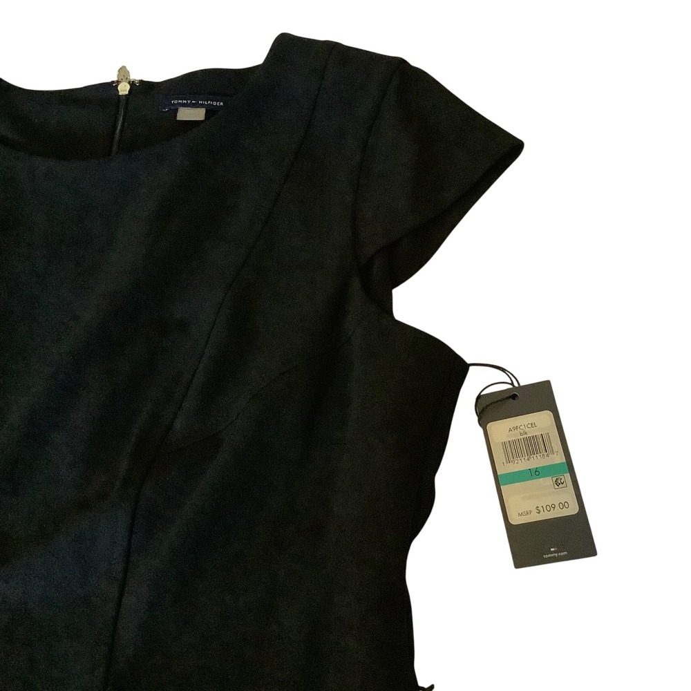 Tommy Hilfiger Black Faux Suede Cap Sleeve Sheath Dress A9FC1CEL Size 16 NWT